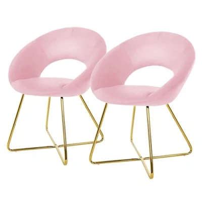 Imagen de ML Design 2X Sillas de Comedor Rosas Ergonómicas Asiento Tapizado Aspecto Terciopelo Patas Metal Doradas con Respaldo Redondo y Reposabrazos Sillón Moderno para Mesa Salón Oficina Dormitorio