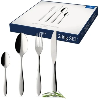 Imagen de Villeroy &amp; Boch Arthur Cubertería de 24 Piezas, Acero Inoxidable, Gris, 30x35x35 cm
