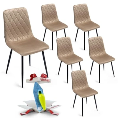 Imagen de Silla de Comedor Beige Juego 6 Terciopelo Base Metal Salón Cocina Acero Inoxidable