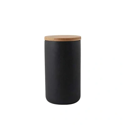 Imagen de Popowbe Recipiente hermético de cerámica para café con tapa bambú sellada, negro, L:1000ml