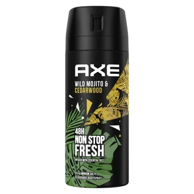 Imagen de AXE Wild Desodorante corporal en espray con aroma a mojito verde y madera de cedro larga duración, sin sales aluminio, 1 unidad