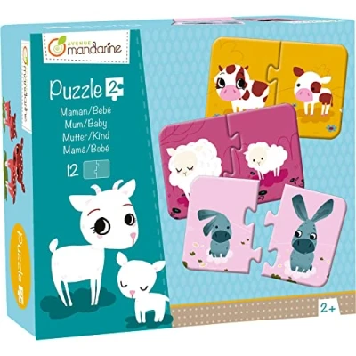Imagen de Clairefontaine ES Avenue Mandarine JE502O Une boite de 12 puzzles 2 pièces Mamans et bébé 8x12 cm à assembler