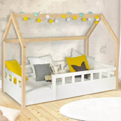Imagen de Cama cabina infantil 80 x 160 CM NEREE blanco y haya con somier barandillas