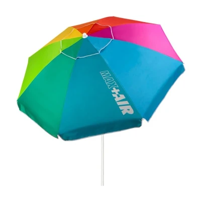 Imagen de Aktive 62221 sombrilla de playa grande, Ø200 cm, resistente al viento, protección UV 50, multicolor, mástil 28 32 mm, flexible, incluye bolsa transporte, Beach