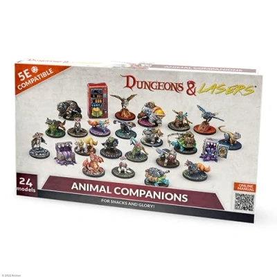 Imagen de Dungeons &amp; Lasers Animal Companions Juego de miniaturas DND 24 figuras con bases escénicas 5E compatible juegos rol mesa 28 mm sin pintar y montar para mayores 14 años