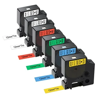 Imagen de Gigmeta Dymo D1 Lote de 6 cintas para Labelmanager PNP/160/210D/280/350/420P/450D/500TS, 45013 45016 45017 45018 45019, color negro Sobre Blanco/Azul/Rojoe/Verde