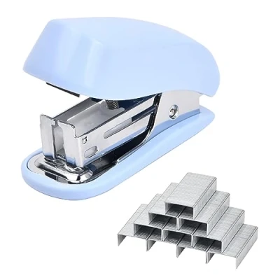 Imagen de Volumoon Grapadora Pequeña, de Oficina, Compatible con Grapas 26/6, Pocket, Manual, Portátil para Escuela, Hogar o Uso Viaje (Azul)