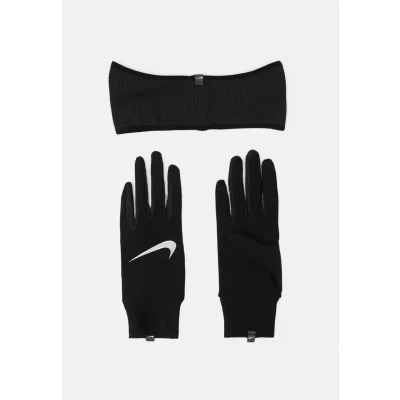 Imagen de Nike Performance Womens Essential Running Headband AND Glove SET Orejeras, Mujer, Talla: M/L, Black/silver