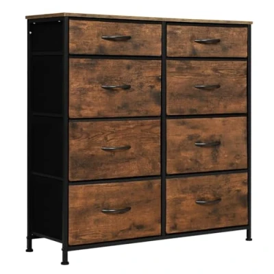 Imagen de WOLTU Comoda Dormitorio, Cómoda con 8 Cajones de Tela, Cajonera Almacenaje para Armario, Salón, Pasillo, Estructura Metálica y MDF, Marrón Rústico, SSK006hov