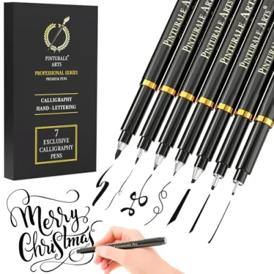 Imagen de Pinturale Arts® Set 7 Rotuladores Profesionales Para Dibujo Calibrados Tinta Color Negro Profesional De Larga Duración Ideales Lettering, Caligrafia, Dibujo, Manga, Ilustraciones
