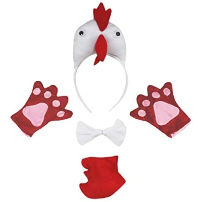 Imagen de Petitebelle Disfraz de gallina con diadema, corbatín, cola y guantes, 4 piezas, 1 10 años (blanco, 5 años)