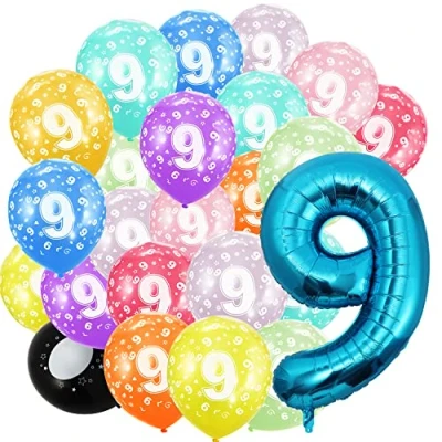 Imagen de Globo de 9 años con números cumpleaños, y 20 globos 30 cm, gigantes 40 pulgadas, 101 para niña niño, decorativos decoración vuela