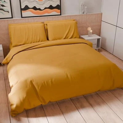 Imagen de PETTI Artigiani Italiani Funda nórdica Individual, y Fundas de Almohada Microfibra, Color Amarillo Liso, 100% Fabricada en Italia