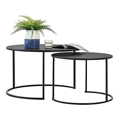 Imagen de [en.casa] Set de 2 Mesas Centro Nido Juego Diferentes Tamaños Redondas Salón Hogar Máx. 20 kg Hierro Negro