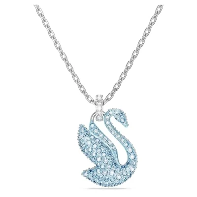 Imagen de Swarovski Colgante Iconic Swan, Motivo de Cisne, Mediano, Cristales Azules, Baño Rodio