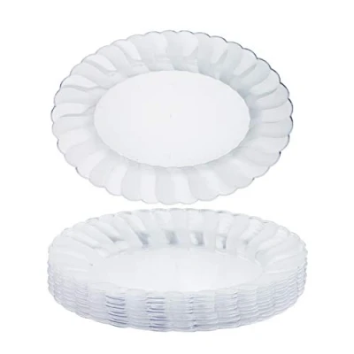 Imagen de MATANA 10 Bandejas Grandes Ovaladas de Plástico para Aperitivos Transparente, 30x23cm Buffets, Bodas, Cumpleaños, Navidad, Fiestas Resistentes y Reutilizables