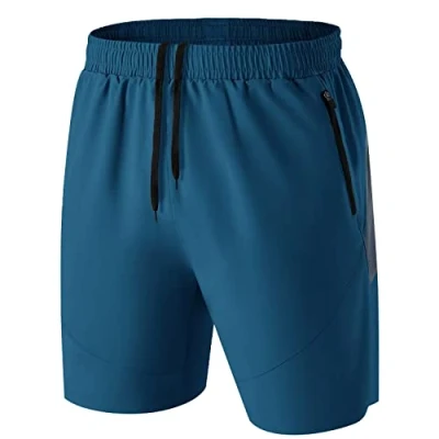 Imagen de Pantalones Cortos Hombre Running Transpirable Shorts Deportivos Secado Rápido Pantalón Correr con Bolsillo Cremallera(Azul Pavo Real,EU L/US M)