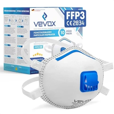 Imagen de VEVOX® Mascarillas FFP3 Set de 10 con Sellado Comfort Plus Mascarilla antipolvo válvula Para la protección más fiable