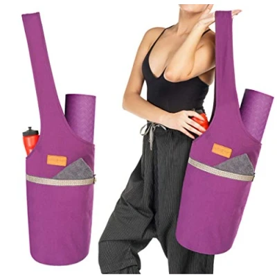 Imagen de ALLEN &amp; MATE Bolsa Grande para Esterilla de Yoga con Bolsillo Lateral y Cremallera, se Adapta a la mayoría Alfombrillas tamaño (Morado)