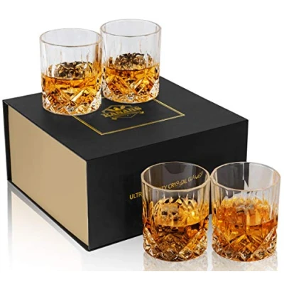 Imagen de KANARS Juego de 4 Vasos Whisky, Copas Whiskey Robusto Cristalino Sin Plomo para Escocés, Borbón y Más, 300 ml, Caja Regalo Lujo