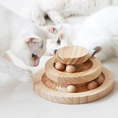 Imagen de Tarnel Juguete Interactivo para Gatos de Madera Doble Capa, Giratorio, Regalo