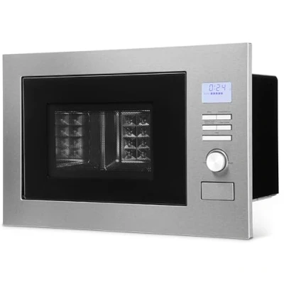 Imagen de Microondas empotrable Bomann 3en1 con grill y convección, 25 L de espacio cocción, 8 programas, incl. rejilla para plato giratorio (Ø 27 cm), 900 vatios, acero inoxidable, MWG 3001 H EB