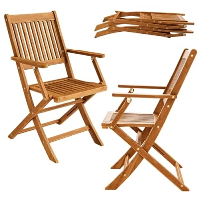 Imagen de Casaria® Set 2 Sillas de Jardín Sydney Asiento Plegable Madera Acacia Certif FSC® Balcón Terraza