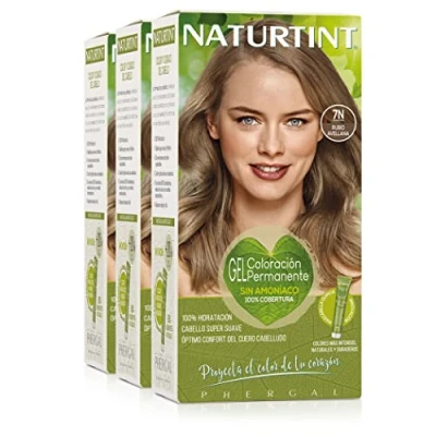 Imagen de Naturtint Biobased Coloración sin amoniaco 100% cobertura de canas Ingredientes vegetales Color natural y duradero 7N Rubio Avellana Pack 3