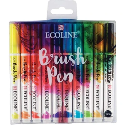 Imagen de Ecoline Brush Pen Set de 10 Rotuladores Acuarela Líquida Colores Básicos Mezclables para Rotulación a Mano, Dibujo y Manualidades