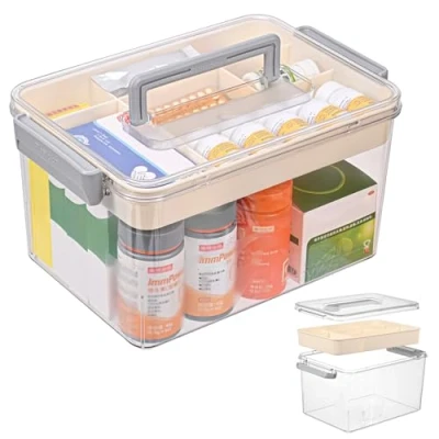 Imagen de Caja de medicamentos 2 Capas, doméstica Multifuncional, botiquin, botiquin casa, Almacenamiento Transparente, 30 x 21 17 cm