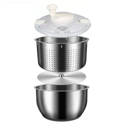 Imagen de Boddceto Centrifugadora Ensaladas 6 L, Acero Inoxidable, Grande, para Lavar Verduras, con Tapa Polipropileno, Frutas, Centrifugar Pastas y Patatas Fritas, Secar