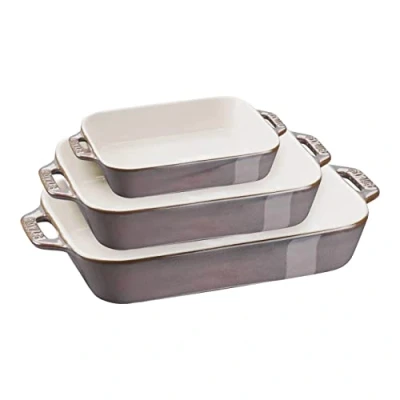Imagen de Staub Ceramique Juego de utensilios cocina cerámica (3 piezas, rectangular), color gris envejecido
