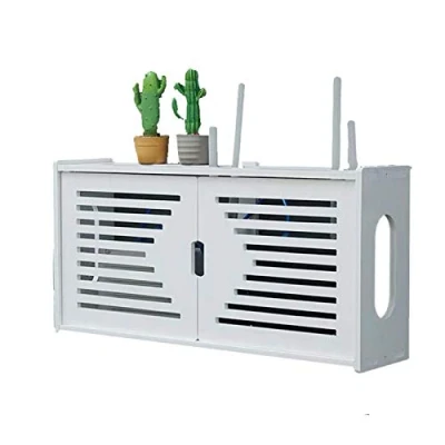 Imagen de Estantería de enrutador pared, color blanco, caja almacenamiento para router WiFi, decodificador TV caja, madera y plástico fácil