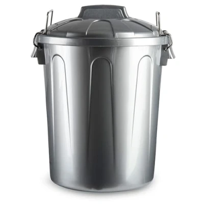 Imagen de AC Cubo de basura con asa metálica 21L para exterior e interior almacenaje Fabricado en plástico Resistente. Ideal el hogar, trabajo, hostelería, etc Color Plata