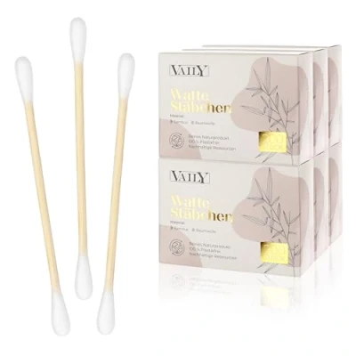 Imagen de Vaily Bastoncillos de algodón bambú, paquete 1200 unidades, varillas limpieza sostenibles, sin pelusas, biodegradables