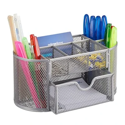 Imagen de Relaxdays Organizador de Escritorio Grande con 9 Compartimentos, Metal, Plateado, 10.5 x 22 11 cm