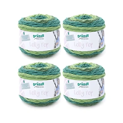 Imagen de Gründl Lolly Pop, Hilo de Ganchillo y Punto (Hilo Universal Similar a la Lana Lavable 100% poliacrílico, 150 g / 240 m, tamaño Aguja: 5 6, 4 x g), Mint Swirl