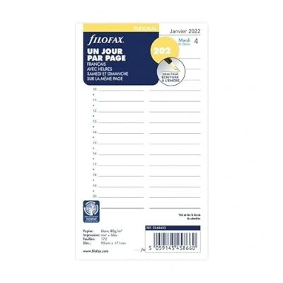 Imagen de FIL OFAX 68432 1 Recambio para organizador personal, día por página, formato 9,5 x 17 cm, enero a diciembre de 2023, papel blanco.