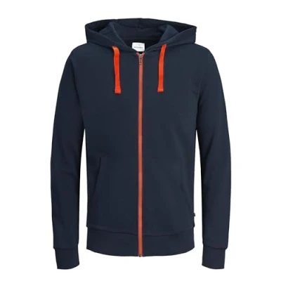 Imagen de JACK &amp; JONES Sudadera JJEHOLMEN para Hombre con Cremallera, Azul Navy Blazer Shocking Orange/Reg Fit, XXXL (EU)