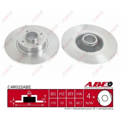 Imagen de ABE C4R022ABE Disco de freno Eje trasero 270 10 4 macizo sin juego cojinetes rueda RENAULT: MEGANE 2, GRAND SCENIC 2