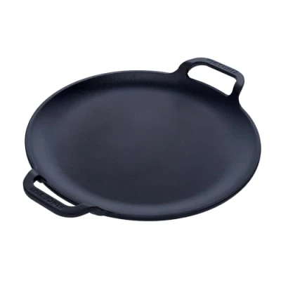 Imagen de VICTORIA Plancha Cocina Hierro Fundido Curado Inducción para Pizza, Sartén 25cm con Asas, Fuego, Barbacoa, Horno, Vitrocerámica, Gas, Comal Curada Antiadherente Libre de Tóxicos sin PTFE