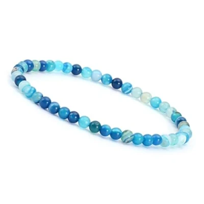 Imagen de Unique Gems Pulsera de piedras preciosas discretas para mujer, diámetro 4 mm, perlas chakra Buda, 4mm, Gema, Ágata azul