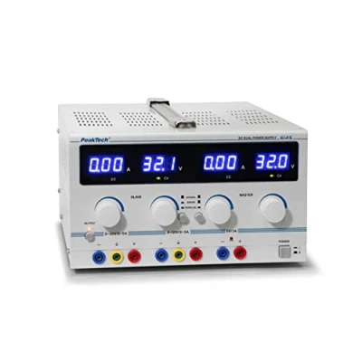 Imagen de Fuente de alimentación doble controlado laboratorio lineal, PeakTech, 2 0 30V / 5A DC 5 V 3 A tensión fija y transformador seguridad, 1 unidad