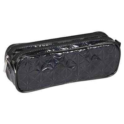Imagen de Clairefontaine Ref 420030C Estuche rectangular holográfico con 2 compartimentos 22 x 8 10 cm, hecho de polipropileno, cremallera metálica y lengüeta metal Negro