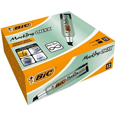 Imagen de BIC Marking Onyx 1481 Marcador permanente 3.7 mm y 5.2 mm, color negro, lote de 12