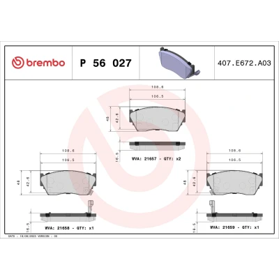 Imagen de BREMBO P 56 027 Juego de pastillas freno con avisador acústico desgaste sin accesorios NISSAN: 100NX, SUNNY 3, 3
