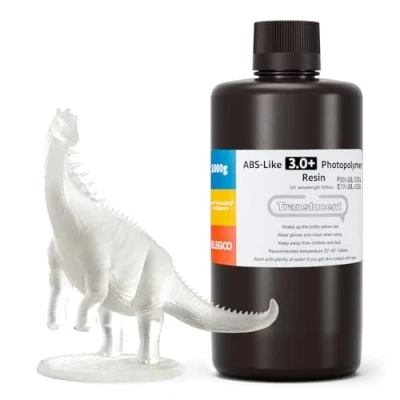Imagen de ELEGOO ABS Like 3.0+ Resina para Impresora 3D Transparente 1000g, de Impresión Alta Resistencia al Calor, Menor Viscosidad y Contracción, Curado UV LCD 405nm