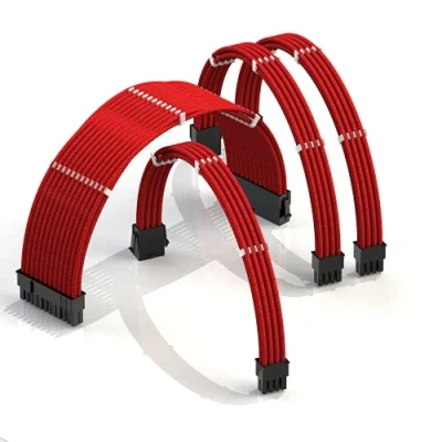 Imagen de LINKUP AVA 50cm Cable con Manguito Prolongación de para Fuente Alimentación Kit Alineadores┃1x 24P (20+4) MB┃1x 8P (4+4) CPU┃2X (6+2) GPU┃500mm Rojo