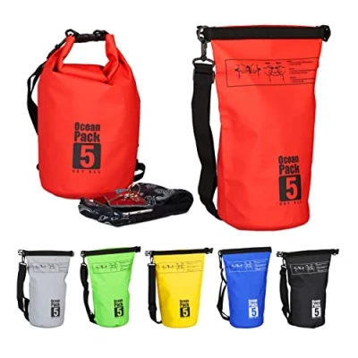 Imagen de Relaxdays Bolsa Estanca 5L Ligera, PVC, Rojo, 38 x 20 0,5 cm