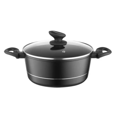 Imagen de FLORINA Olla de Aluminio (4 l) I 24 cm con Tapa Vidrio DELUX Medidor y Revestimiento Antiarañazos Cazuela Induccion Apta para Cocina Inducción, Gas Eléctrica (Negra)